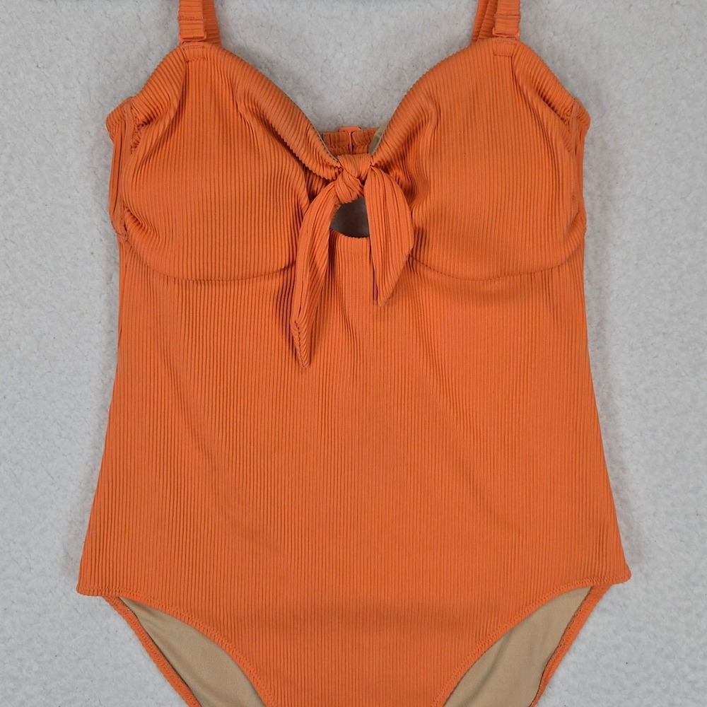 Old Navy Womens Orange Ribbed Tie Front One‎ Piece Swimsuit Size M Cutout Back